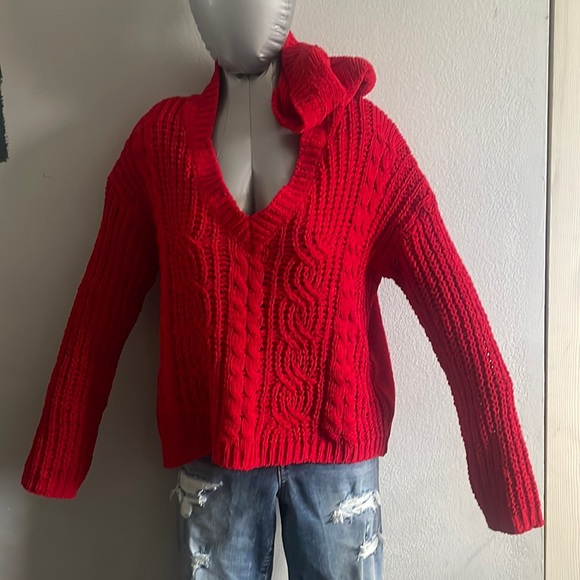 Red V-neck Hoodie - Picture 1 of 3